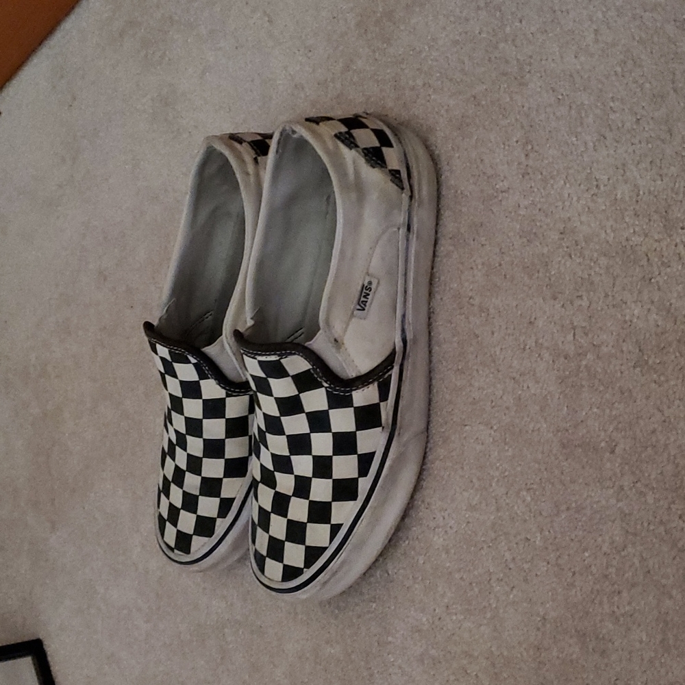 Checkered vans slip ons